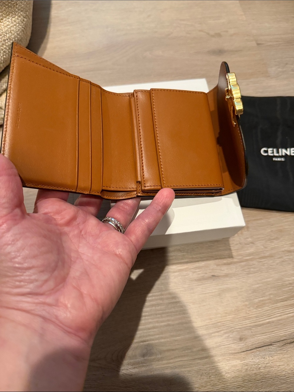 Celine Small Triomphe Wallet in Black and Brown with Gold Hardware - Picture 3 of 5